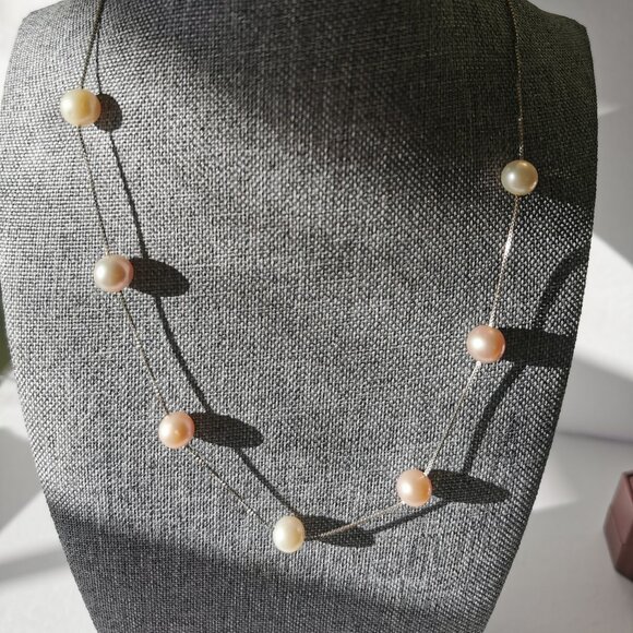 Sterling Silver and 7 Freshwater Floating Pearl Necklace - Picture 1 of 9